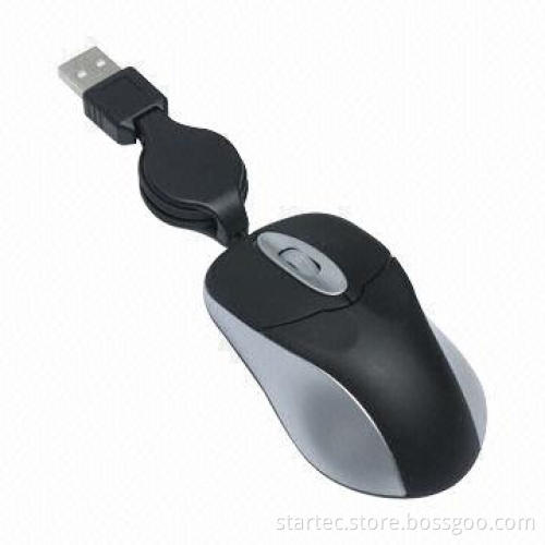 Optical Mouse with Retractable USB Cable and 800dpi Resolution